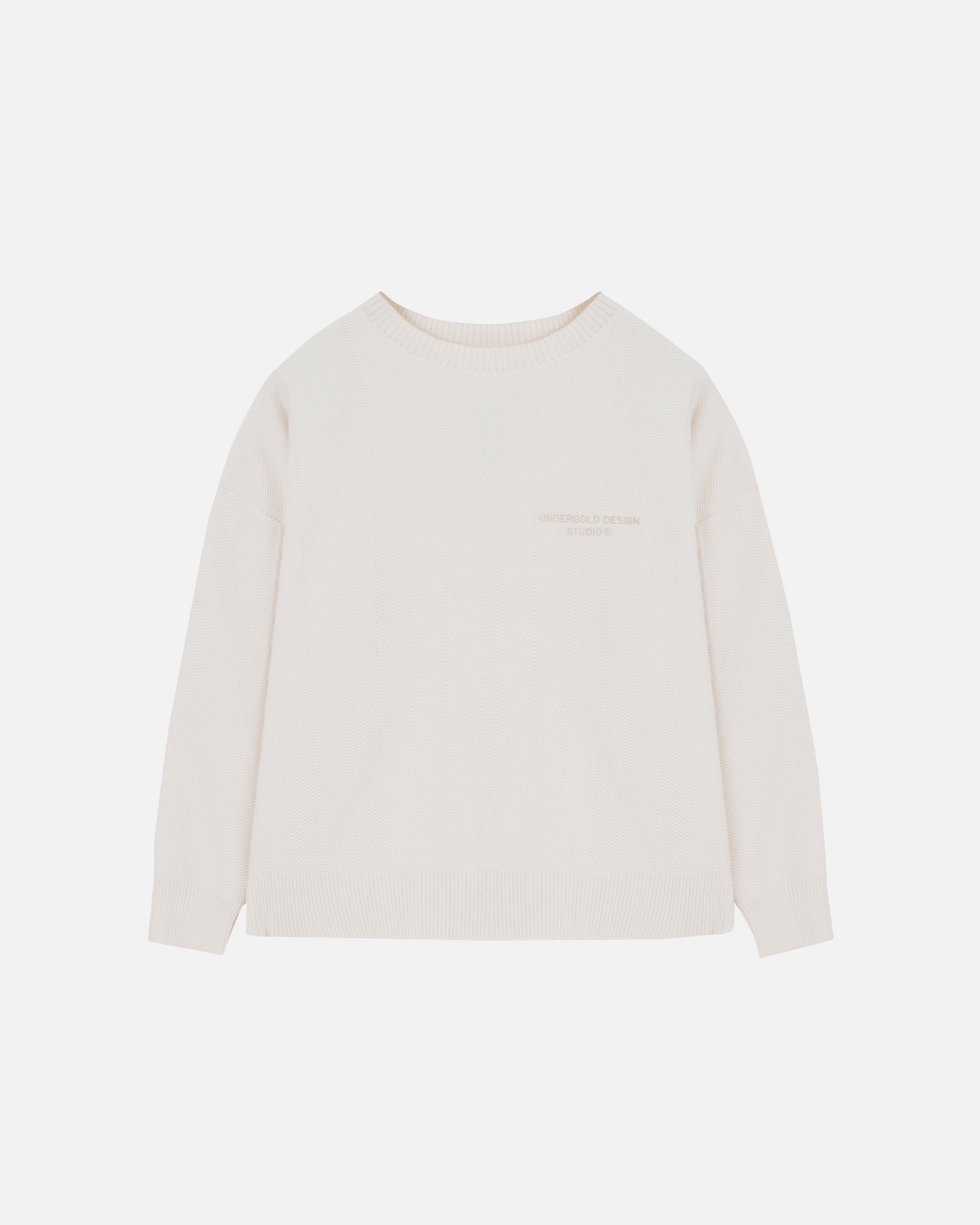 Basics Herringbone Knit Crewneck Cream