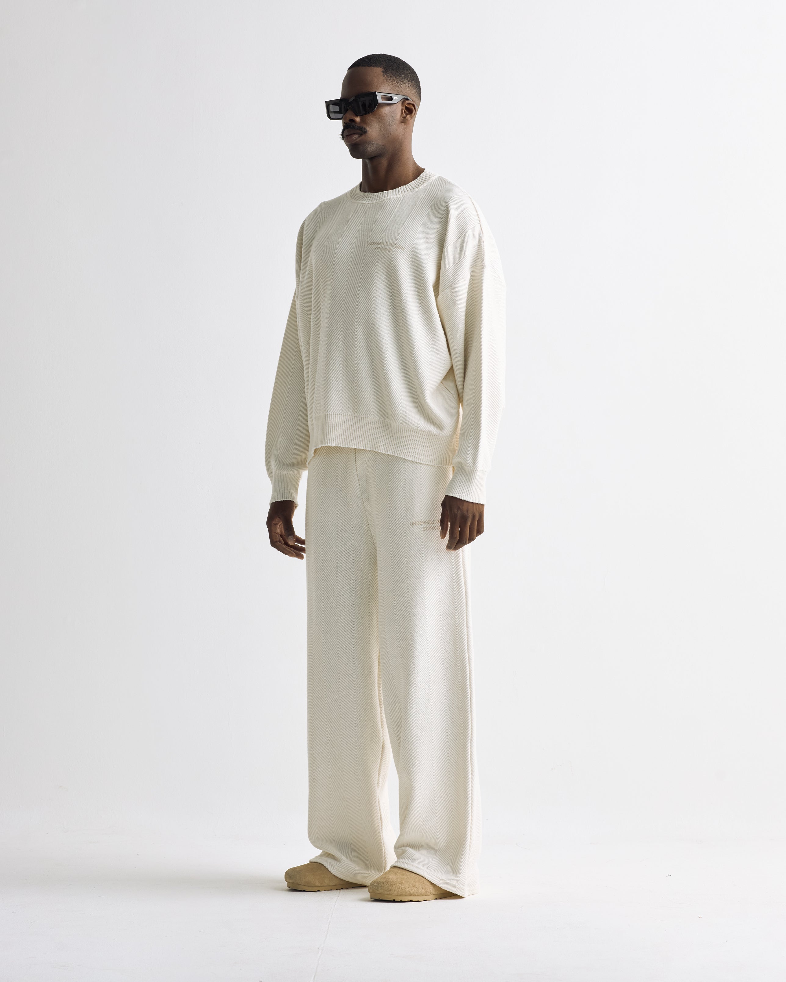 Basics Herringbone Knit Straightpants Cream