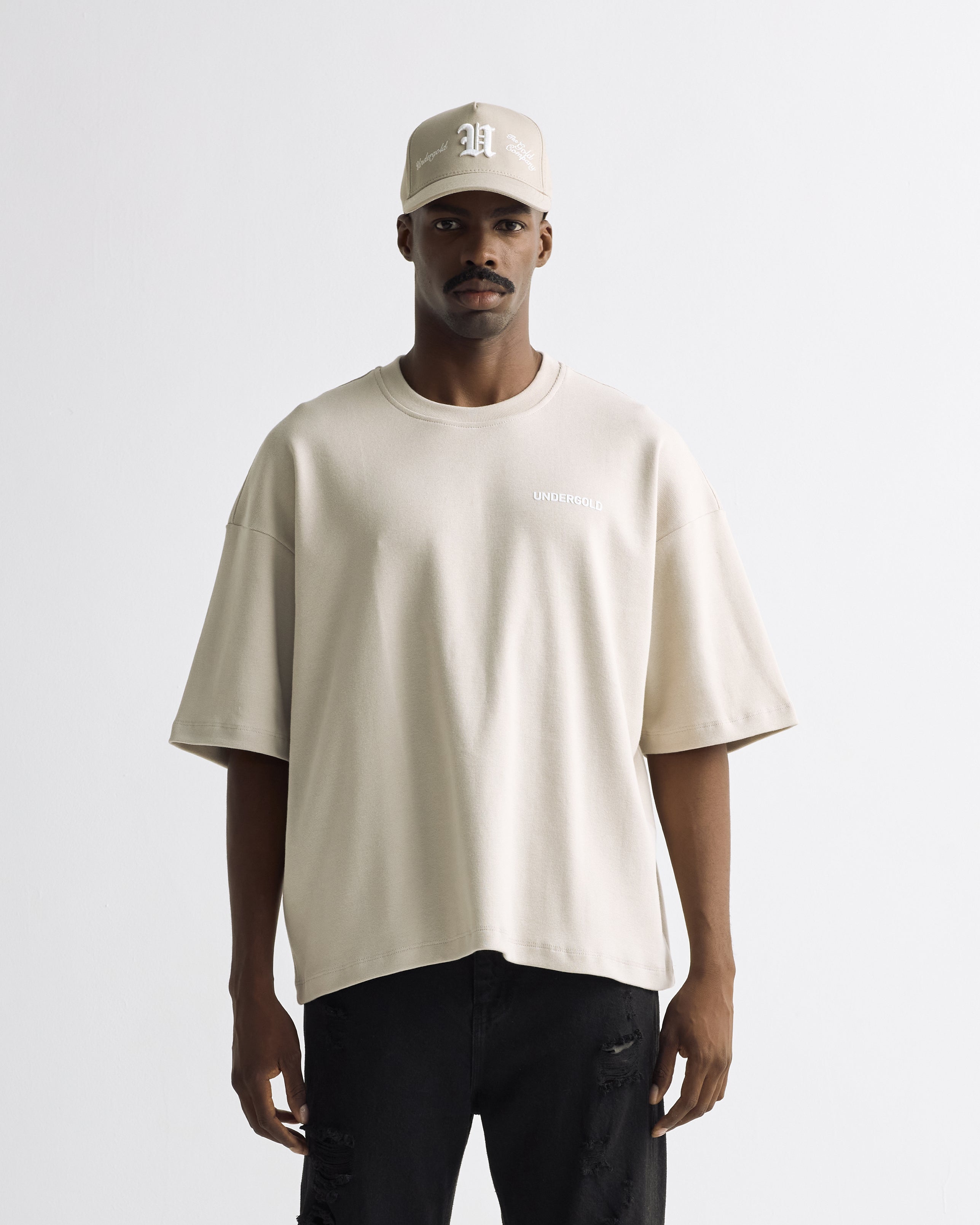 Basics Logo Ribbed Boxy Tshirt Cream