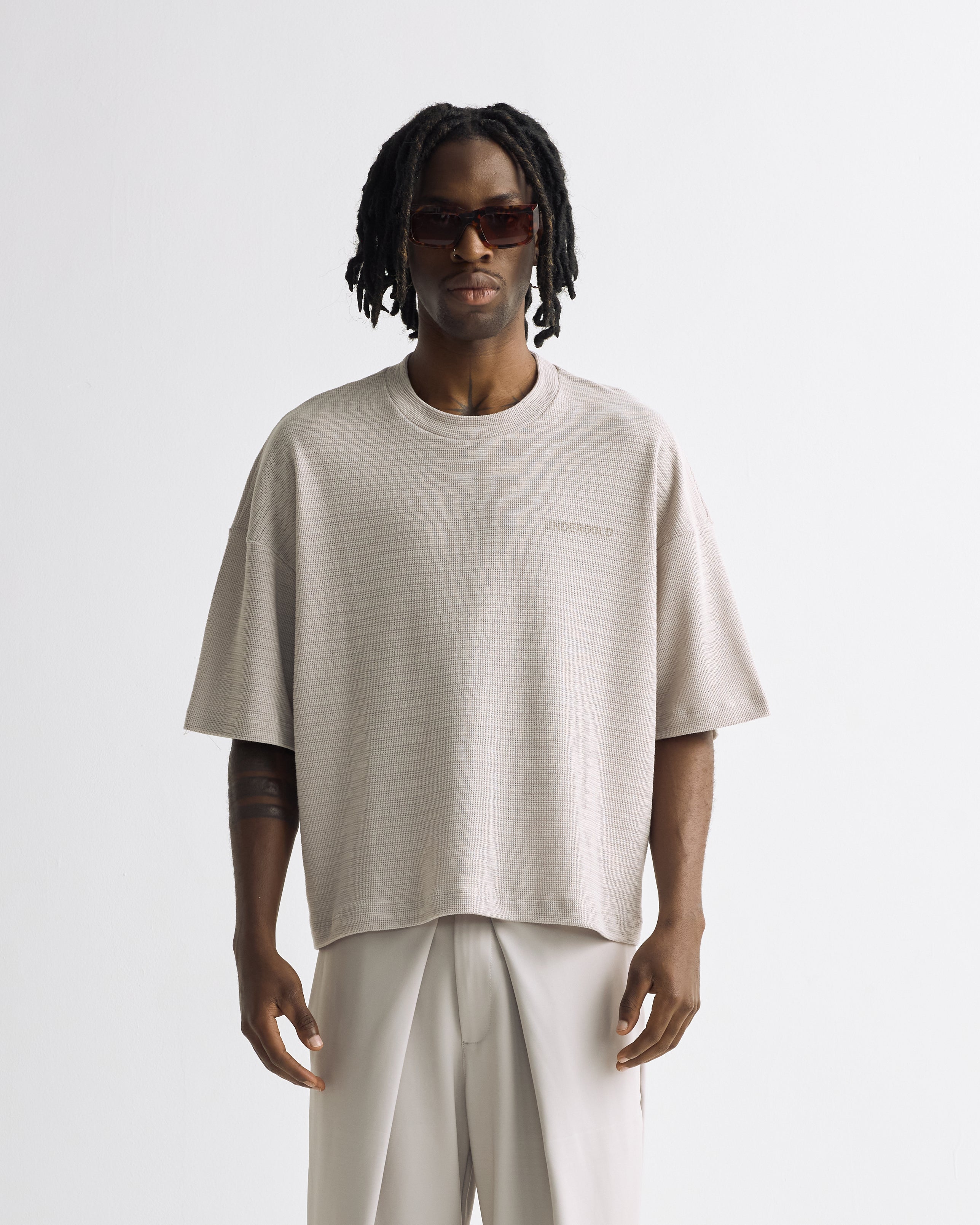 Basics Logo Textured Boxy Tshirt Taupe