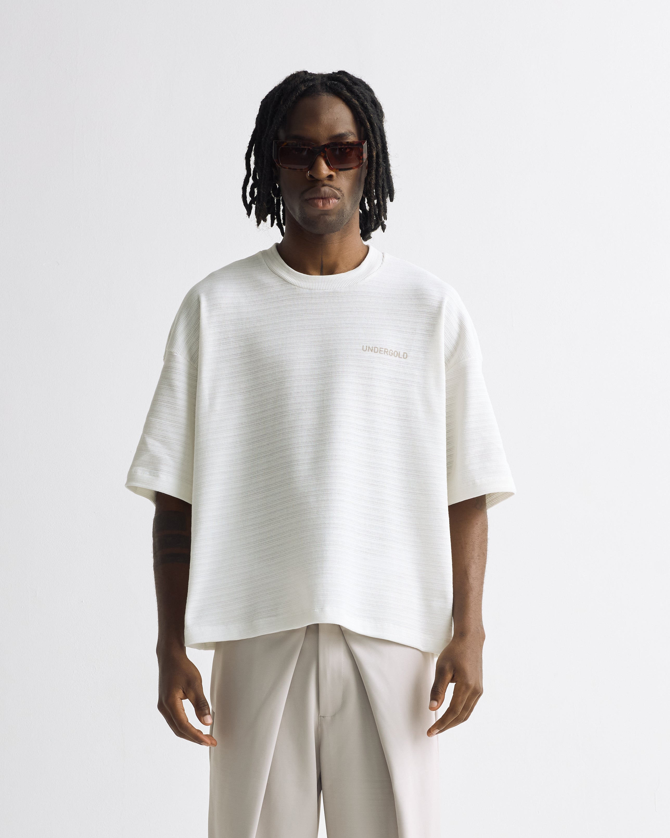 Basics Logo Textured Boxy Tshirt White