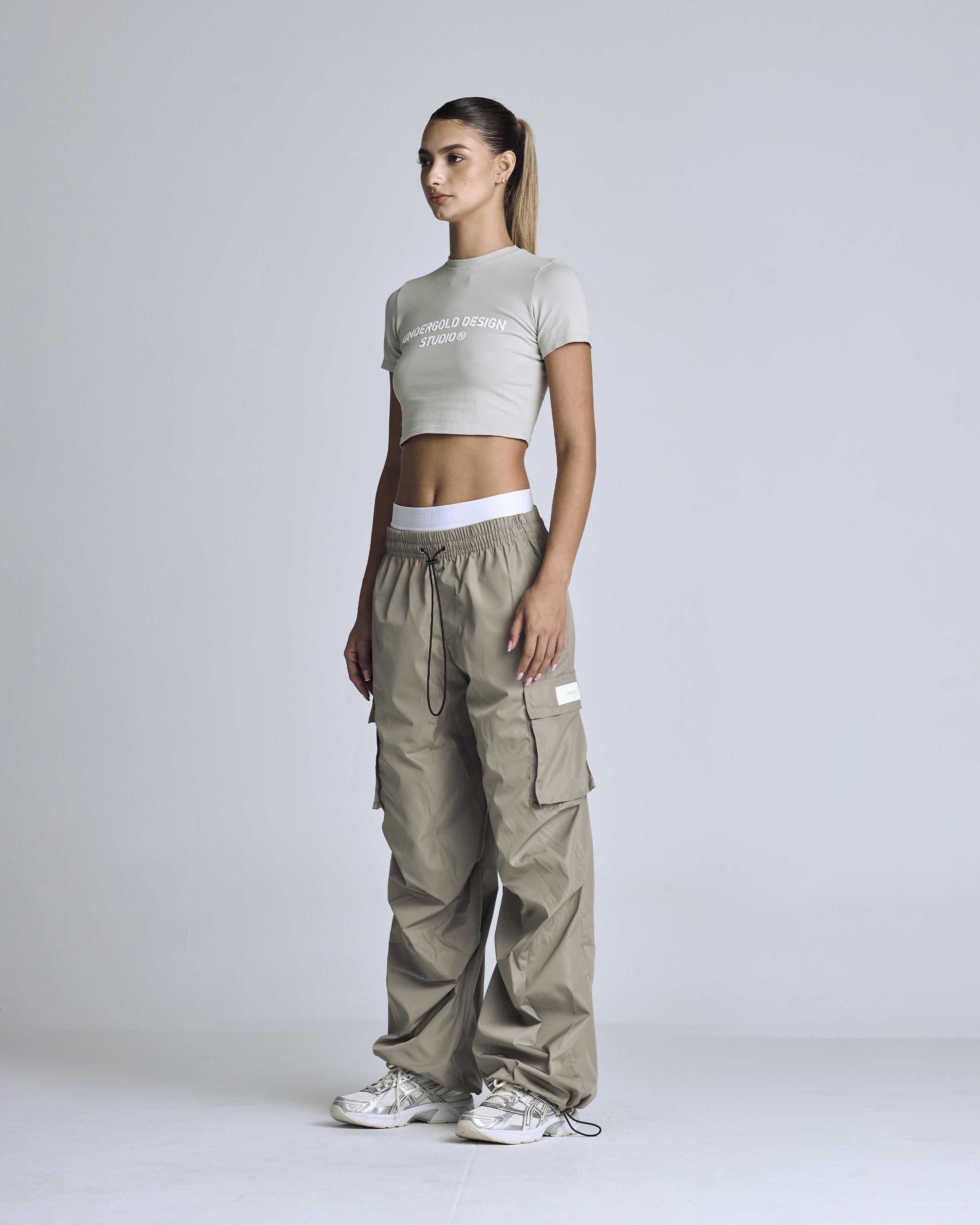 Basics Parachute Cargo Pants Cream