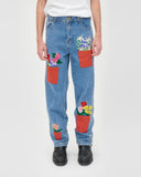 All Over Flower Pots Denim Jeans [Blue]