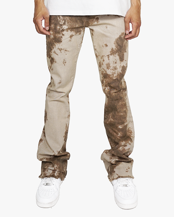 EPTM TIE DYED STACKED FLARE PANTS-KHAKI