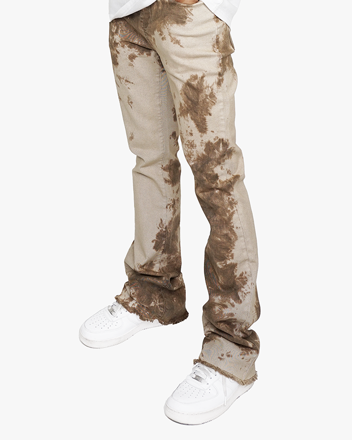 EPTM TIE DYED STACKED FLARE PANTS-KHAKI