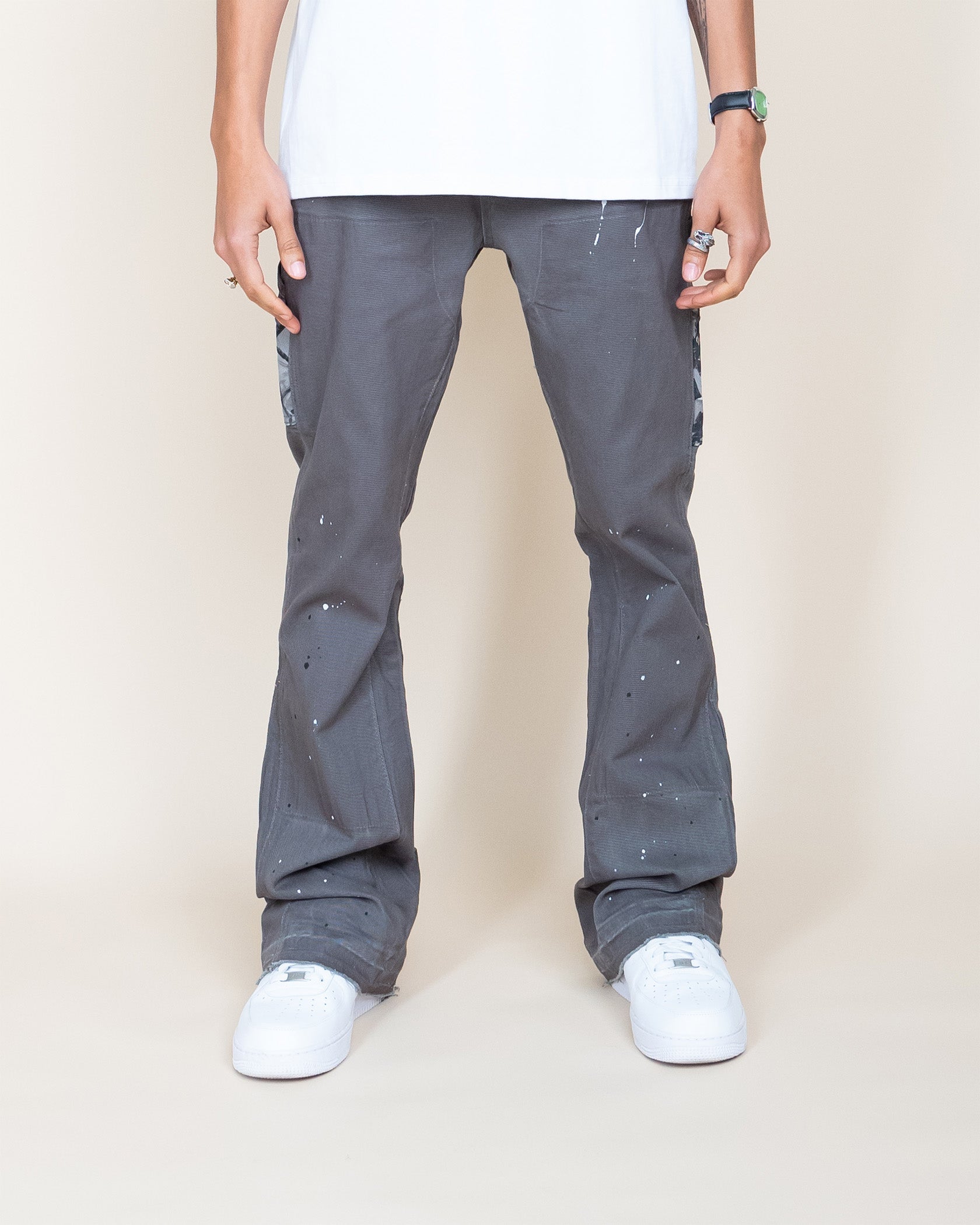 EPTM CAMO POCKET FLARE PANTS - GREY