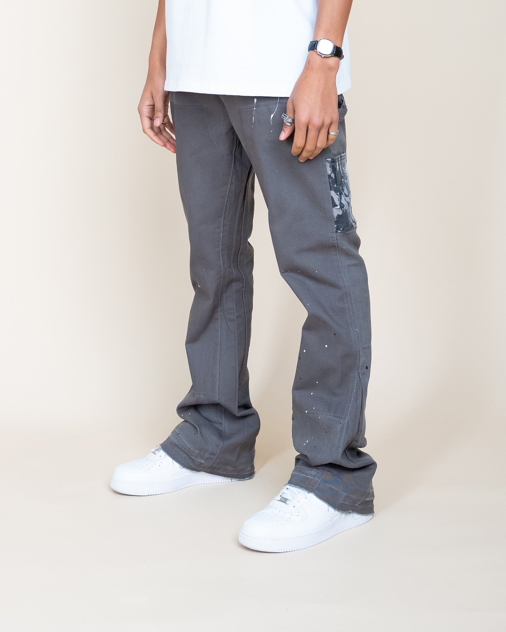 EPTM CAMO POCKET FLARE PANTS - GREY