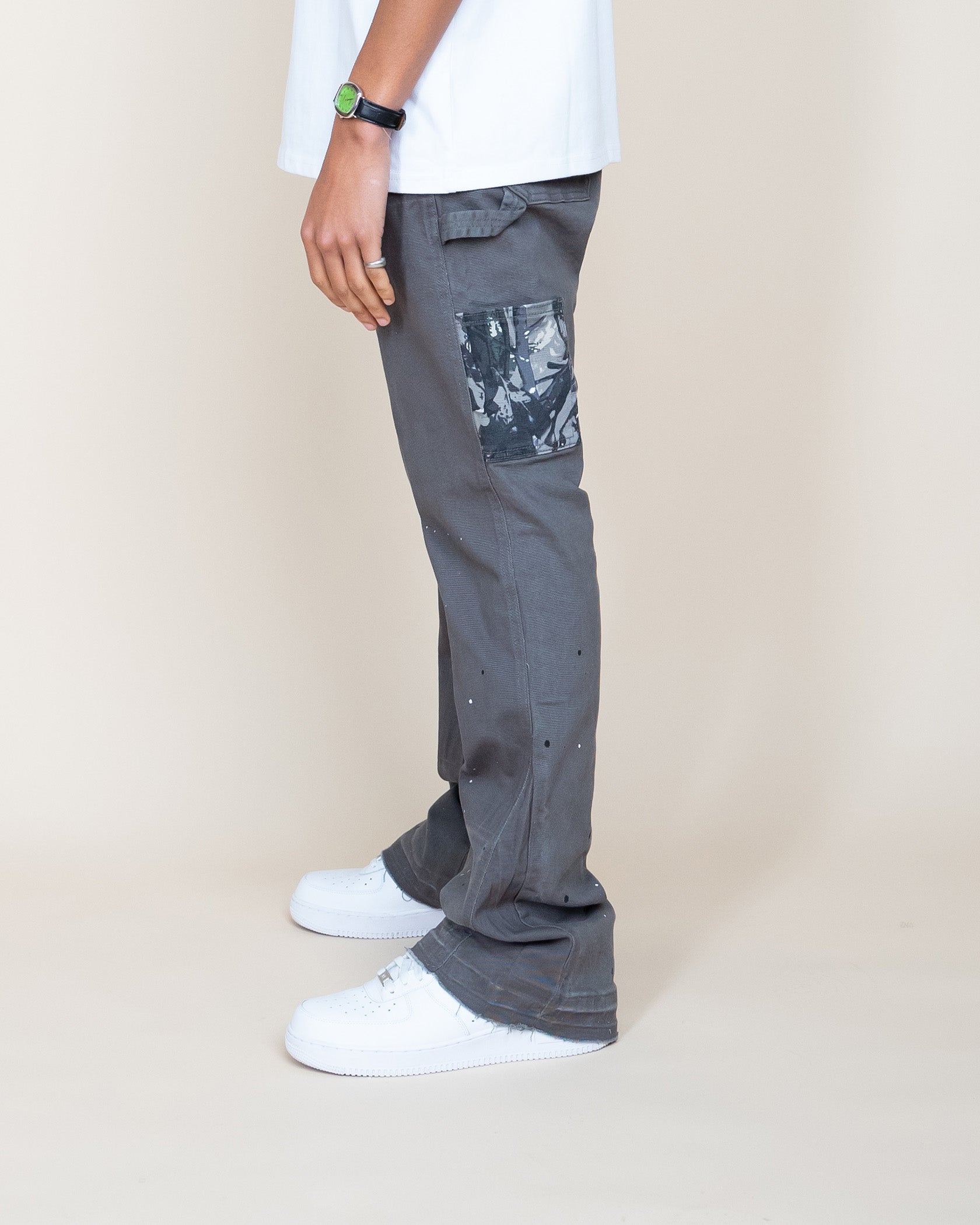 EPTM CAMO POCKET FLARE PANTS - GREY