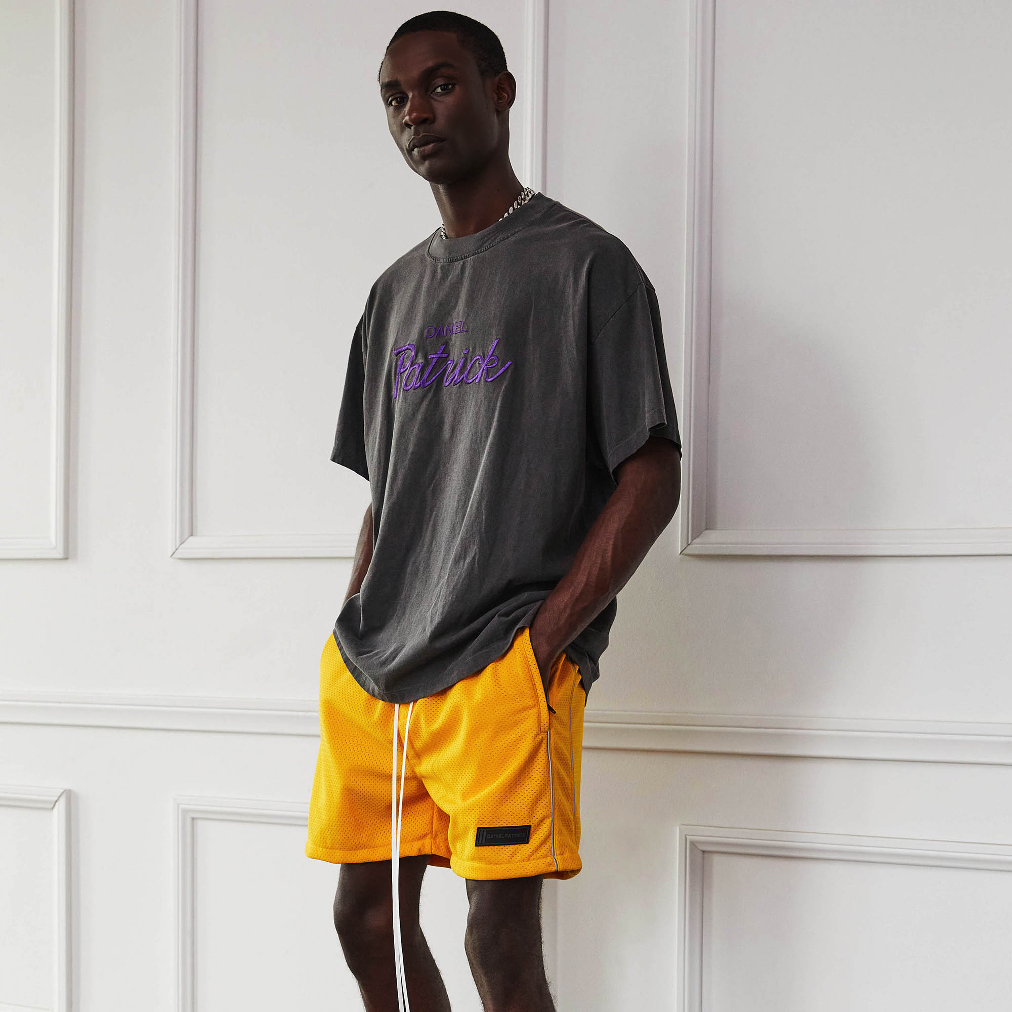 b-ball mesh gym short / yellow + 3M