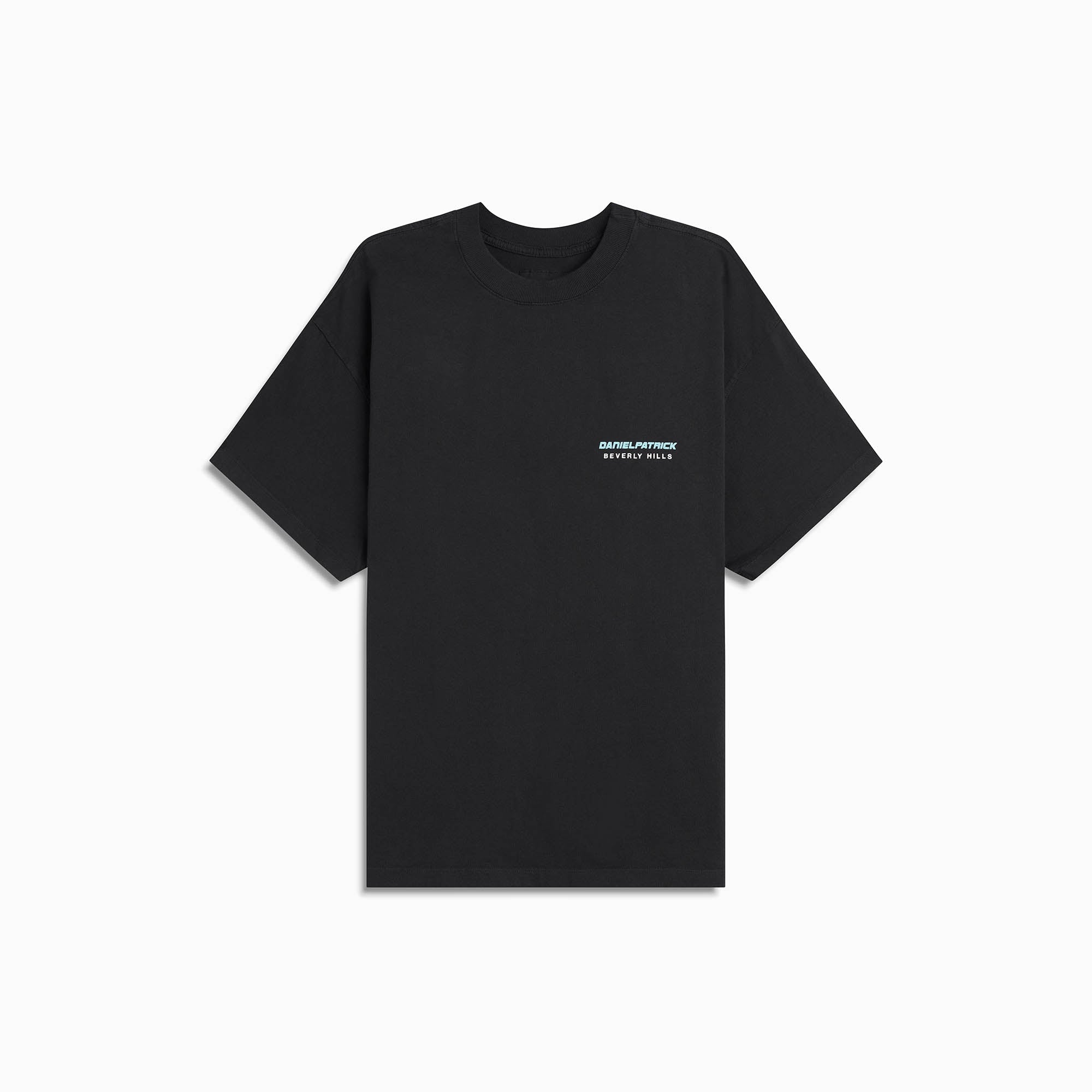 Beverly Hills icon tee / washed black + clearwater blue