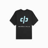 Beverly Hills icon tee / washed black + clearwater blue