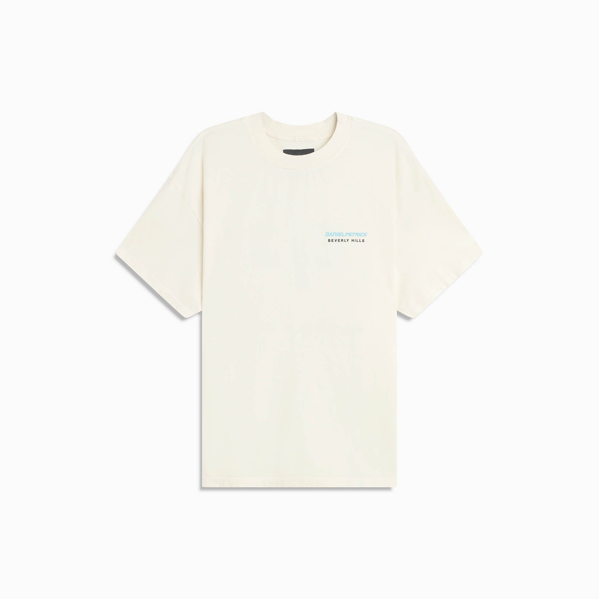 Beverly Hills icon tee / natural + clearwater blue