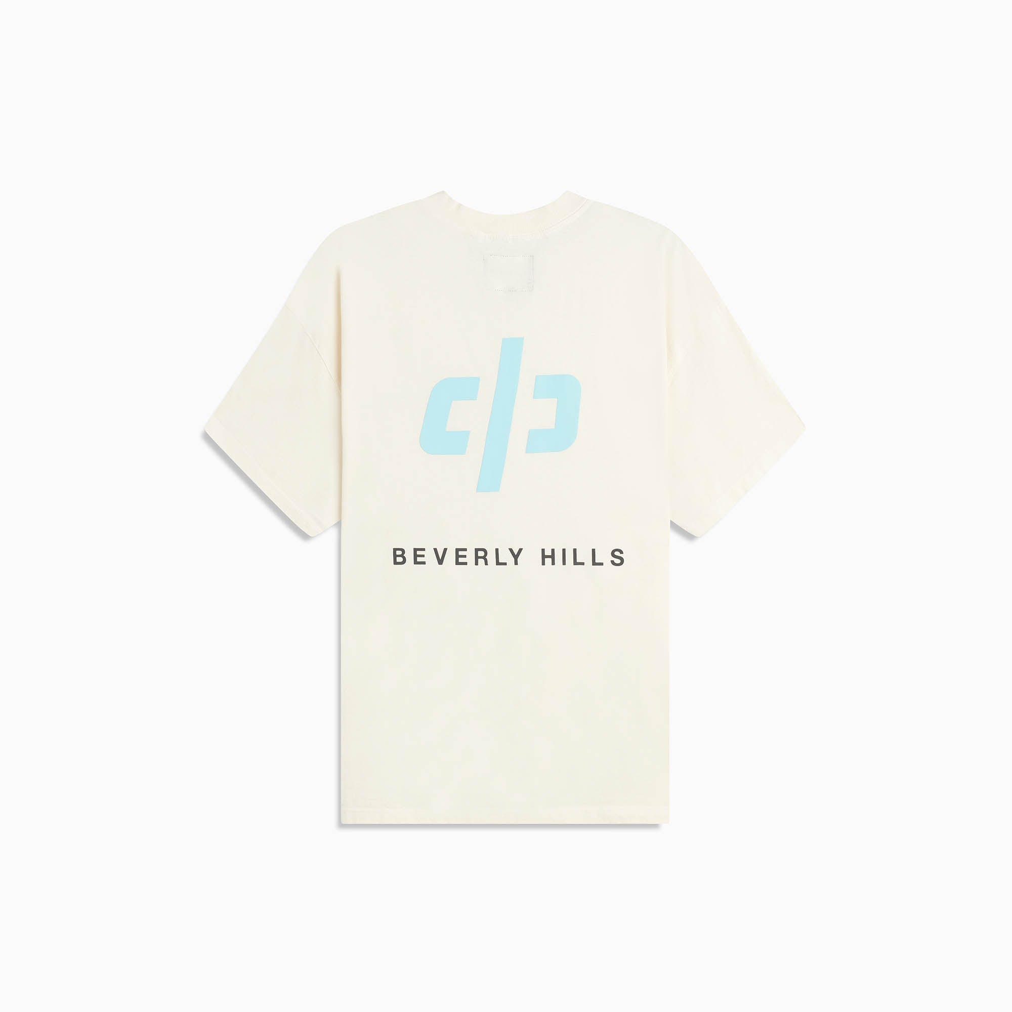 Beverly Hills icon tee / natural + clearwater blue