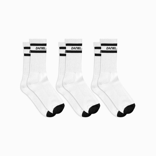 3 pack logo stripe b-ball socks / cream + black