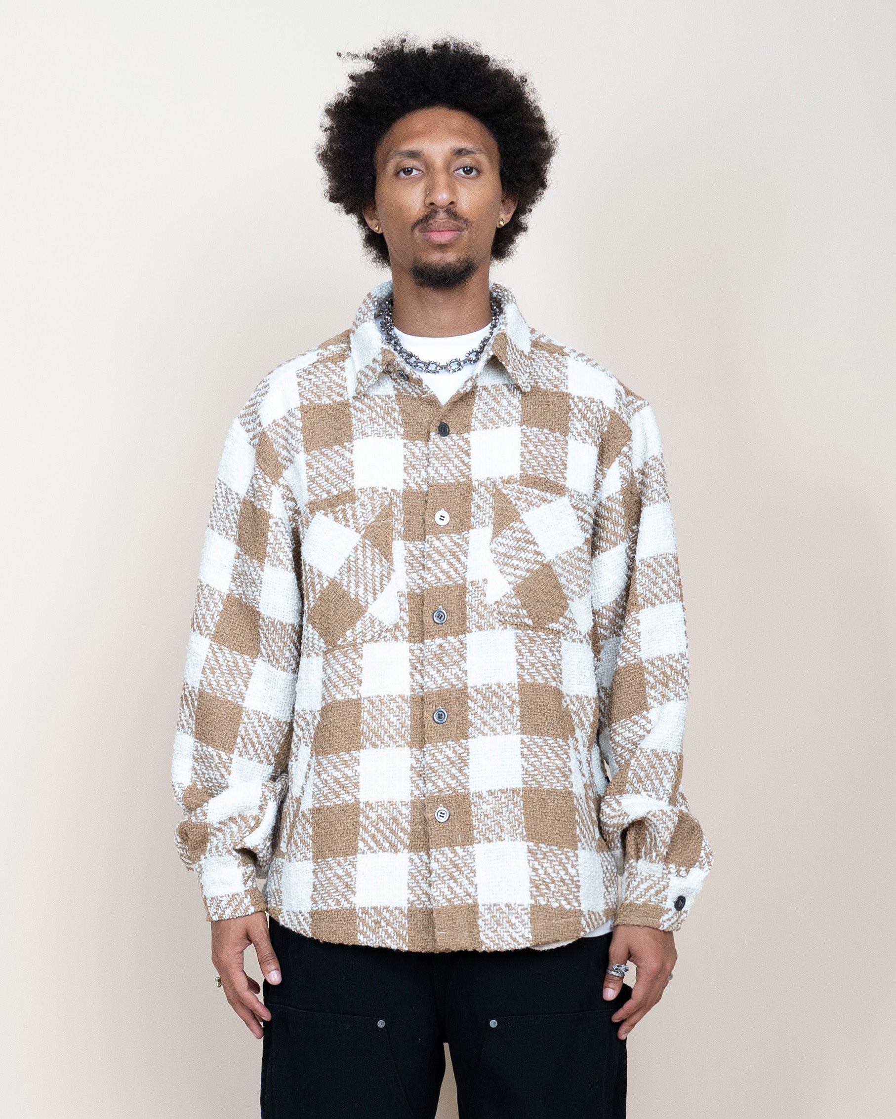 EPTM TWEED FLANNEL SHIRT- KHAKI