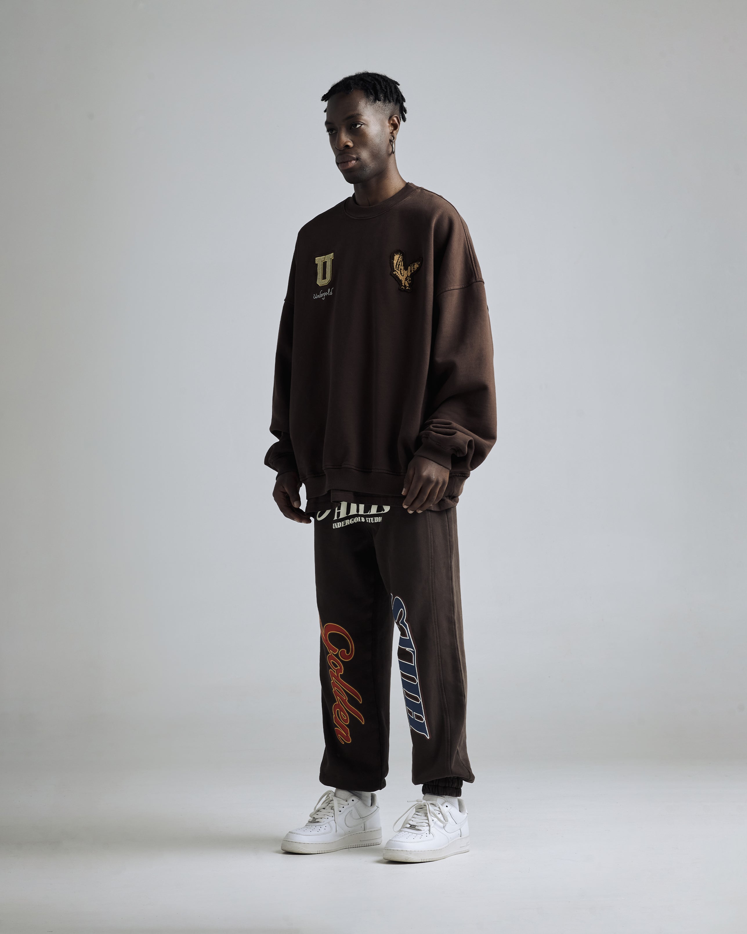 Golden Hills III Embroidered Eagle Crewneck Brown