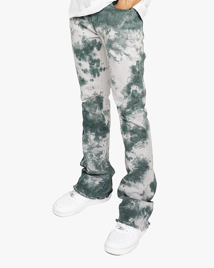 EPTM TIE DYED STACKED FLARE PANTS-GREEN