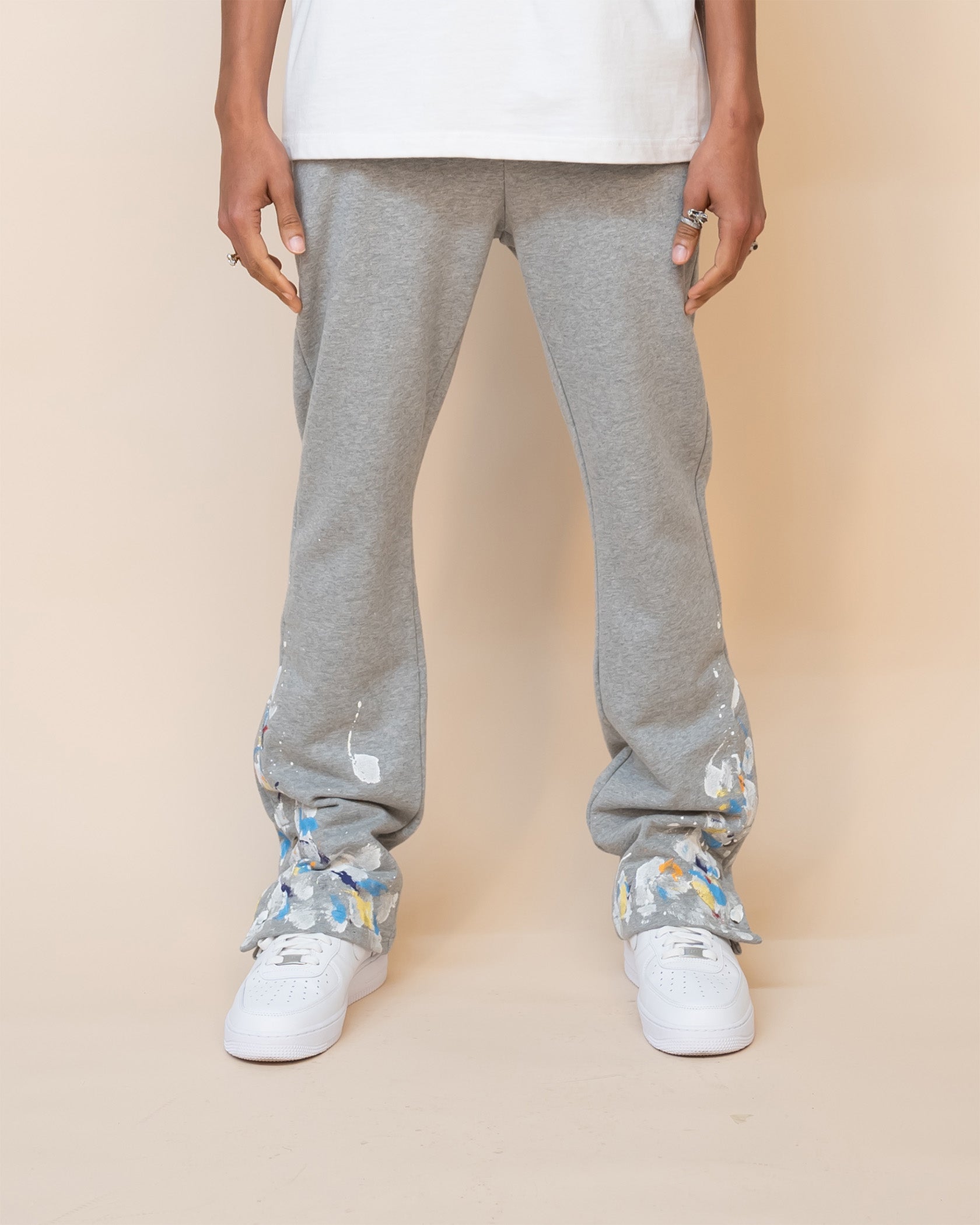 EPTM PAINT SNAP FLARED PANTS - HEATHER GREY