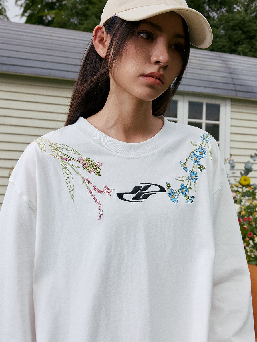 Floral Collar Embroidery L/S Tee