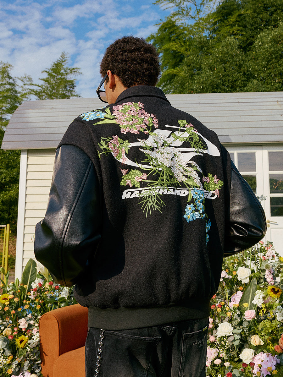 Floral Embroidery Logo Varsity Jacket