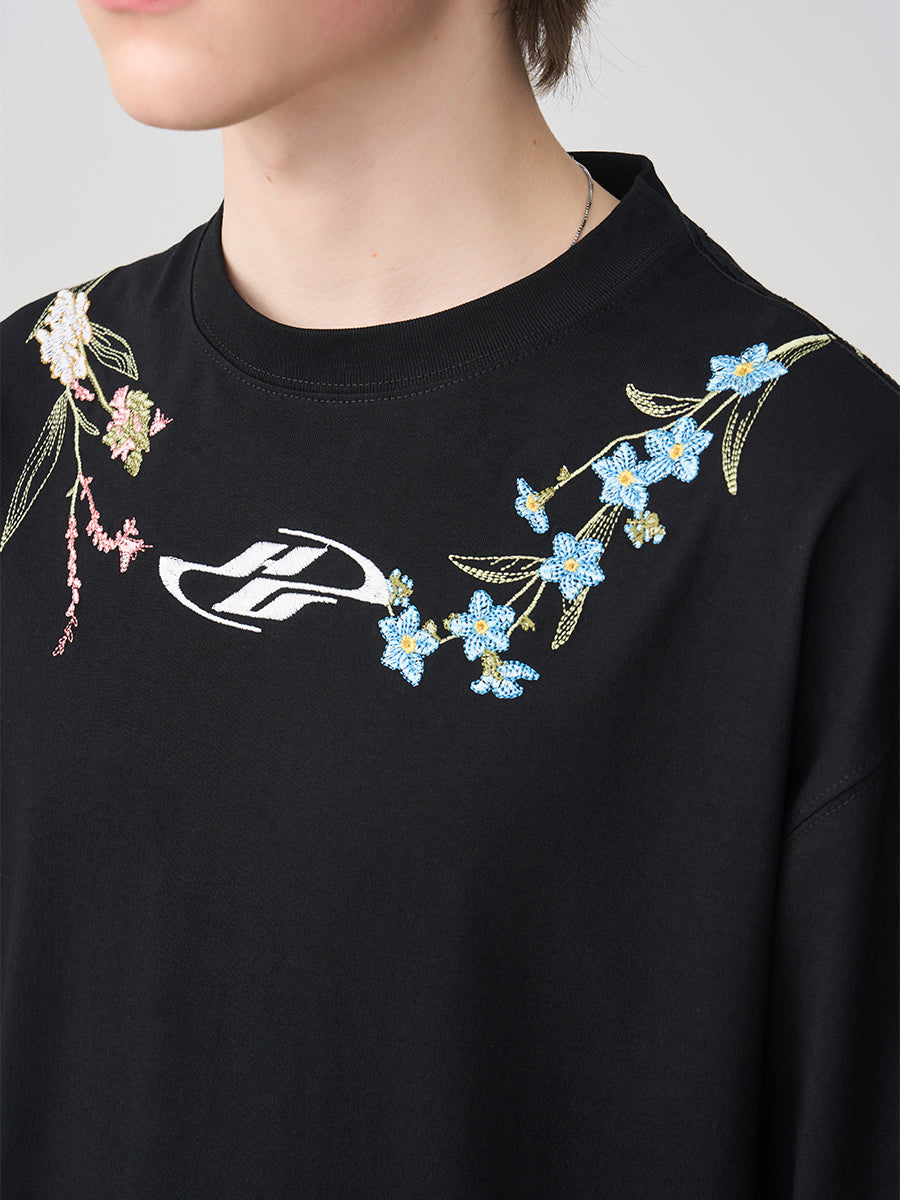 Floral Collar Embroidery Tee