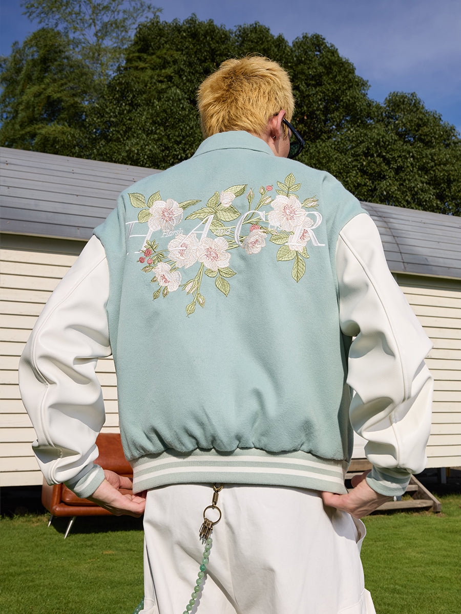 Floral Embroidered Script Baseball Jacket