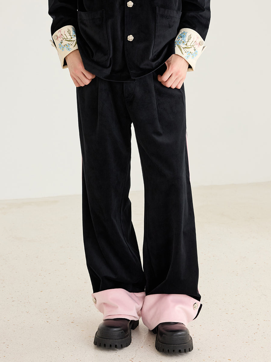 Velvet Colorblock Wide-Leg Trousers