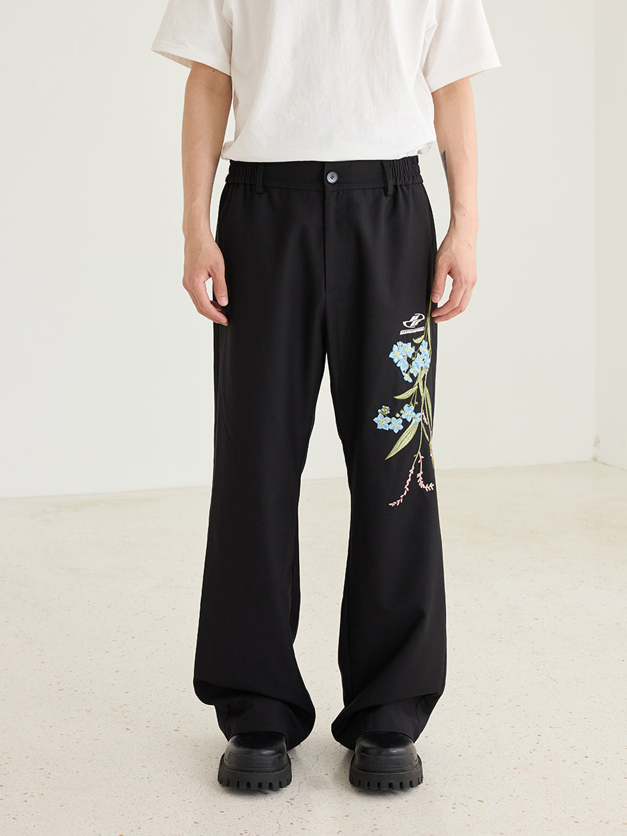 Floral Embroidery Slim Trousers