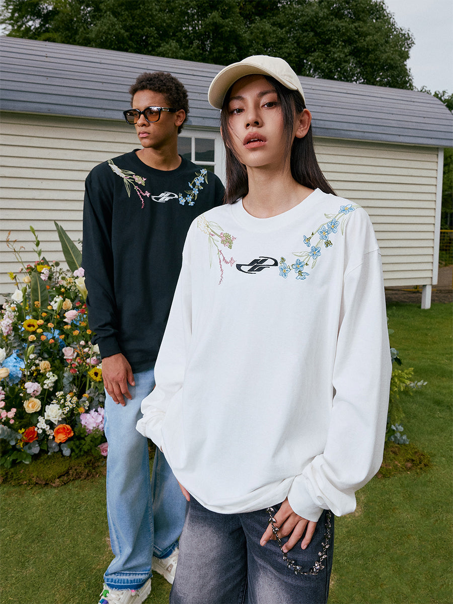 Floral Collar Embroidery L/S Tee