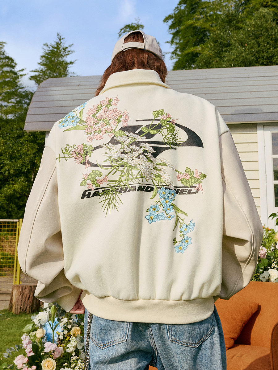 Floral Embroidery Logo Varsity Jacket