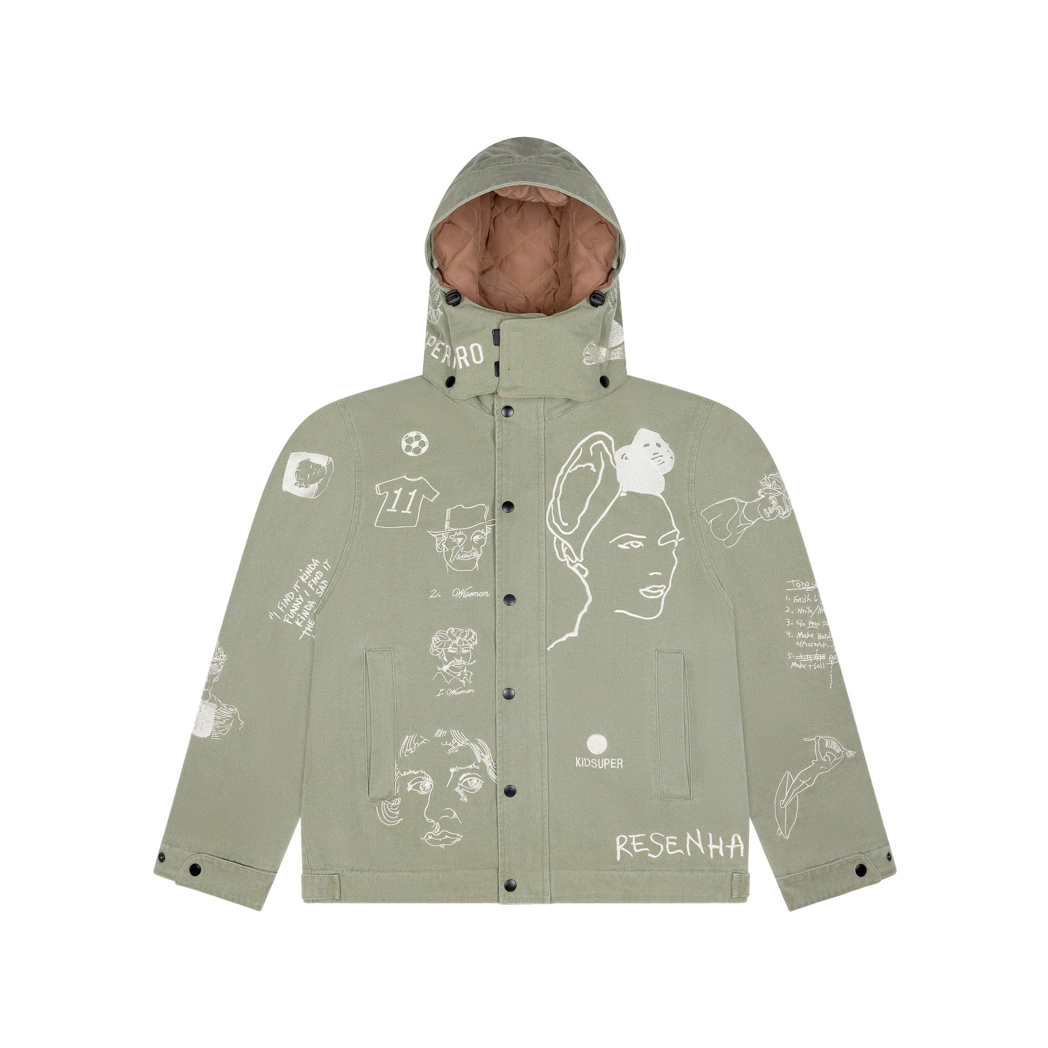 Embroidered Canvas Zip Jacket [Olive]