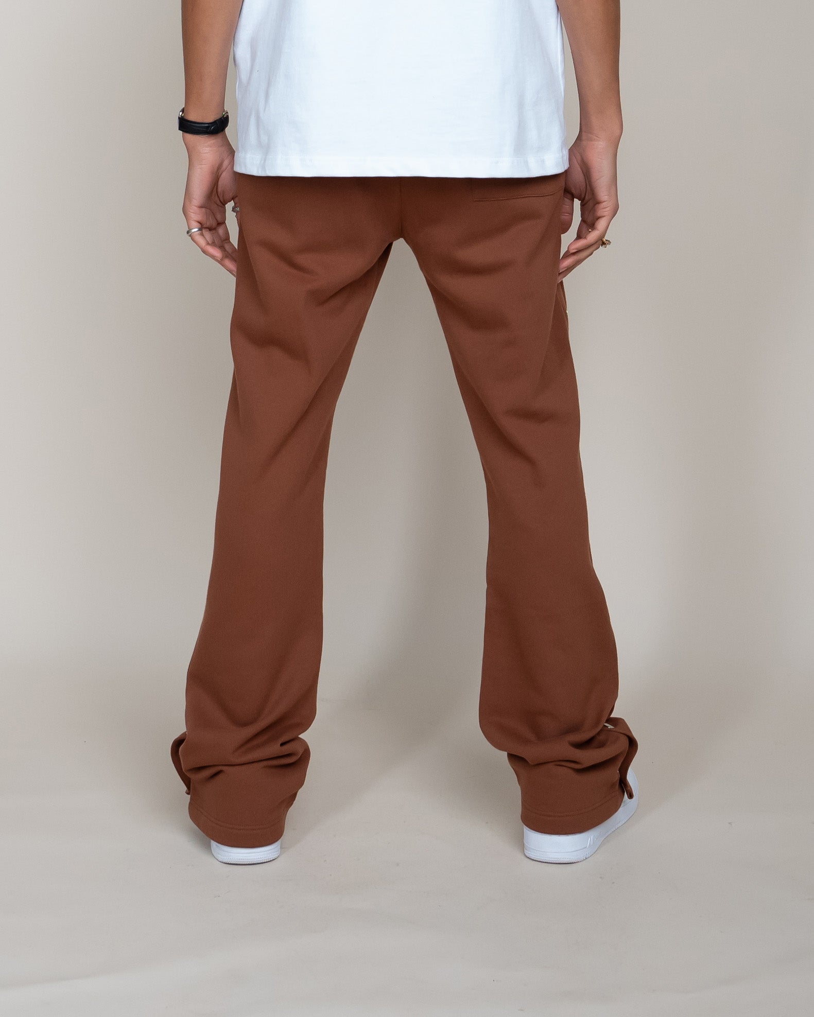 EPTM FRENCH TERRY SNAP FLARED PANTS - BROWN