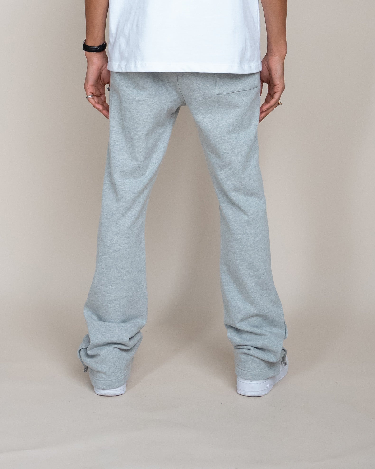 EPTM FRENCH TERRY SNAP FLARED PANTS - HEATHER GREY