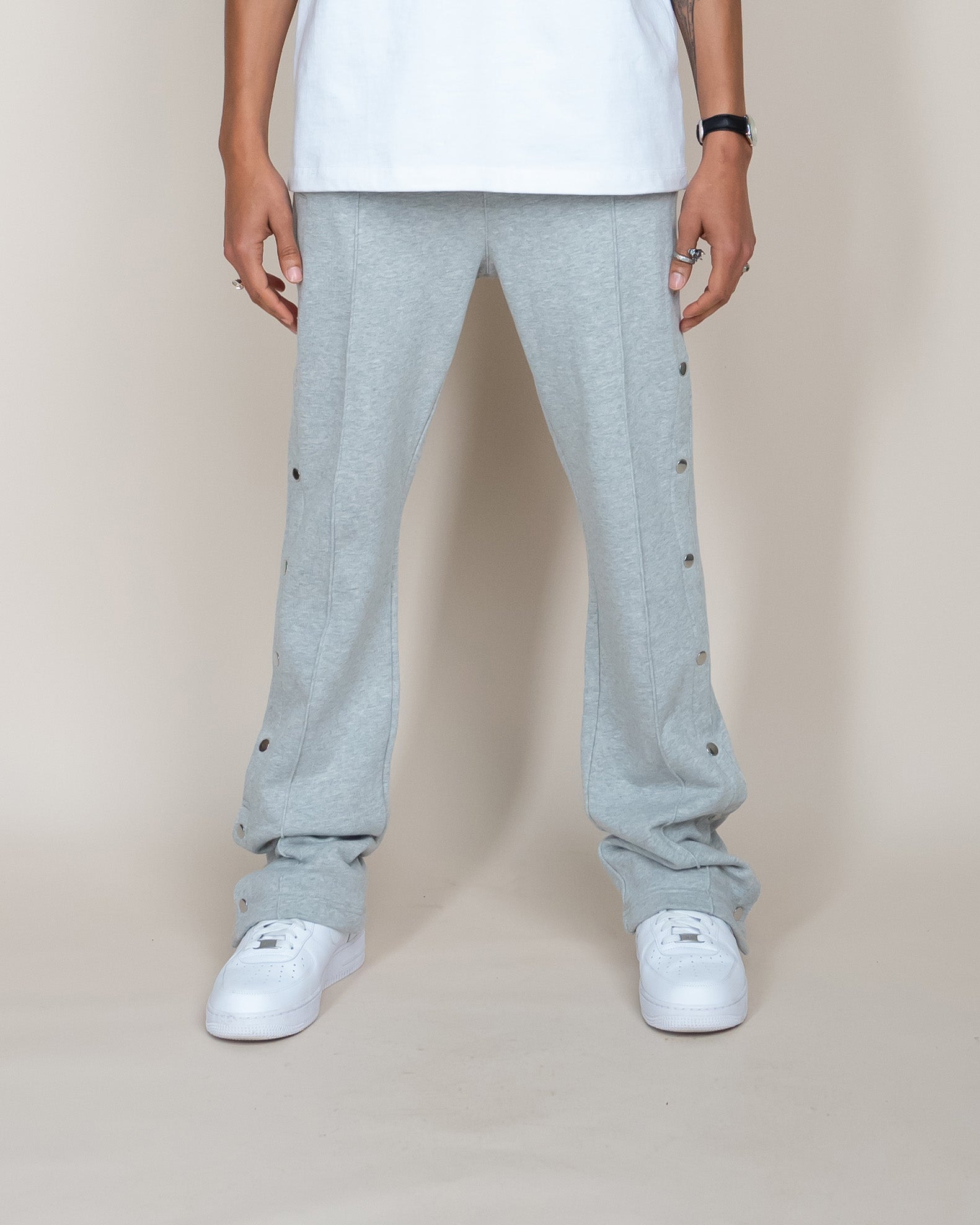 EPTM FRENCH TERRY SNAP FLARED PANTS - HEATHER GREY