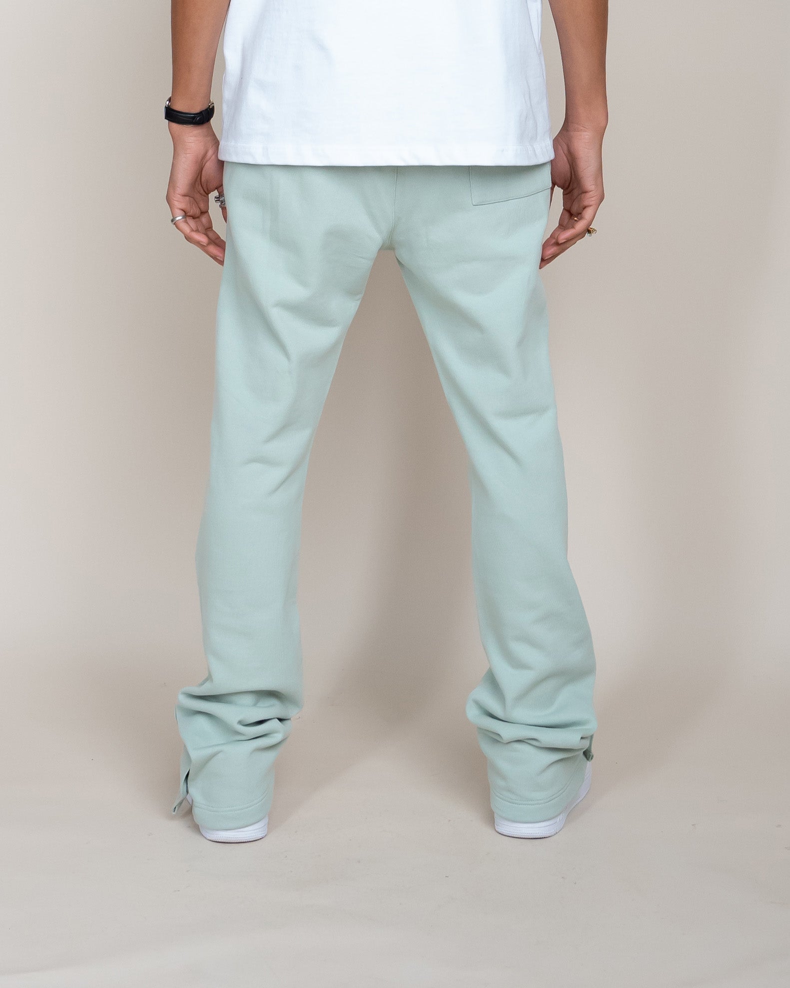 EPTM FRENCH TERRY SNAP FLARED PANTS - SAGE