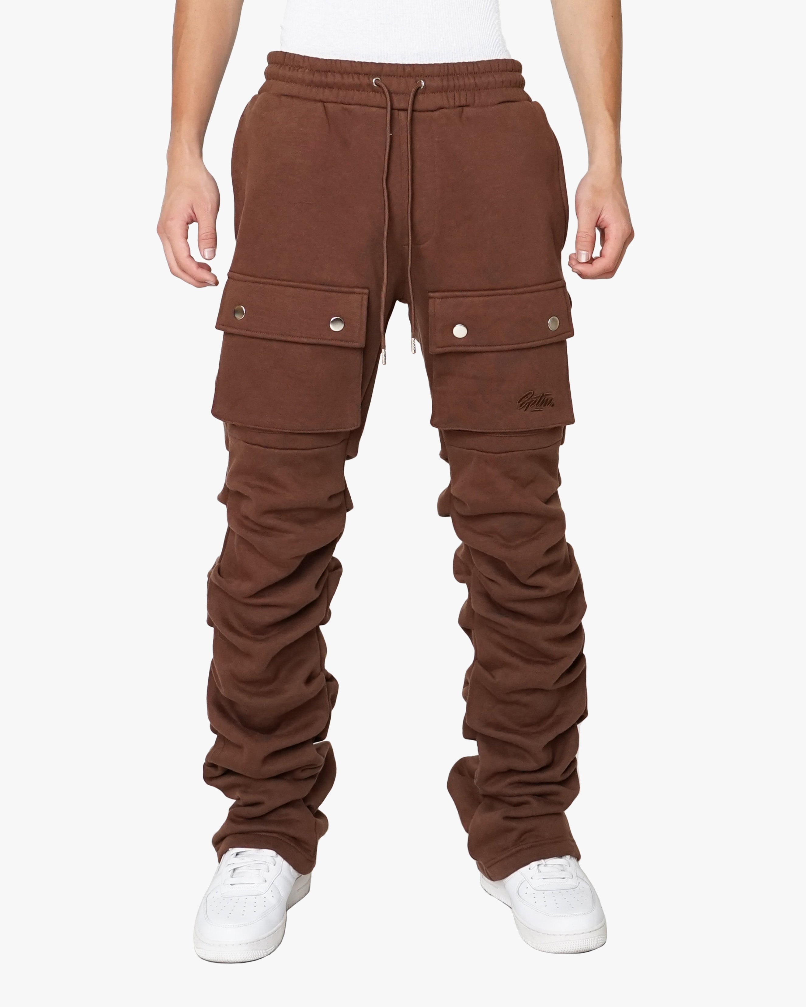 EPTM STACKED CARGO SWEATPANTS-BROWN