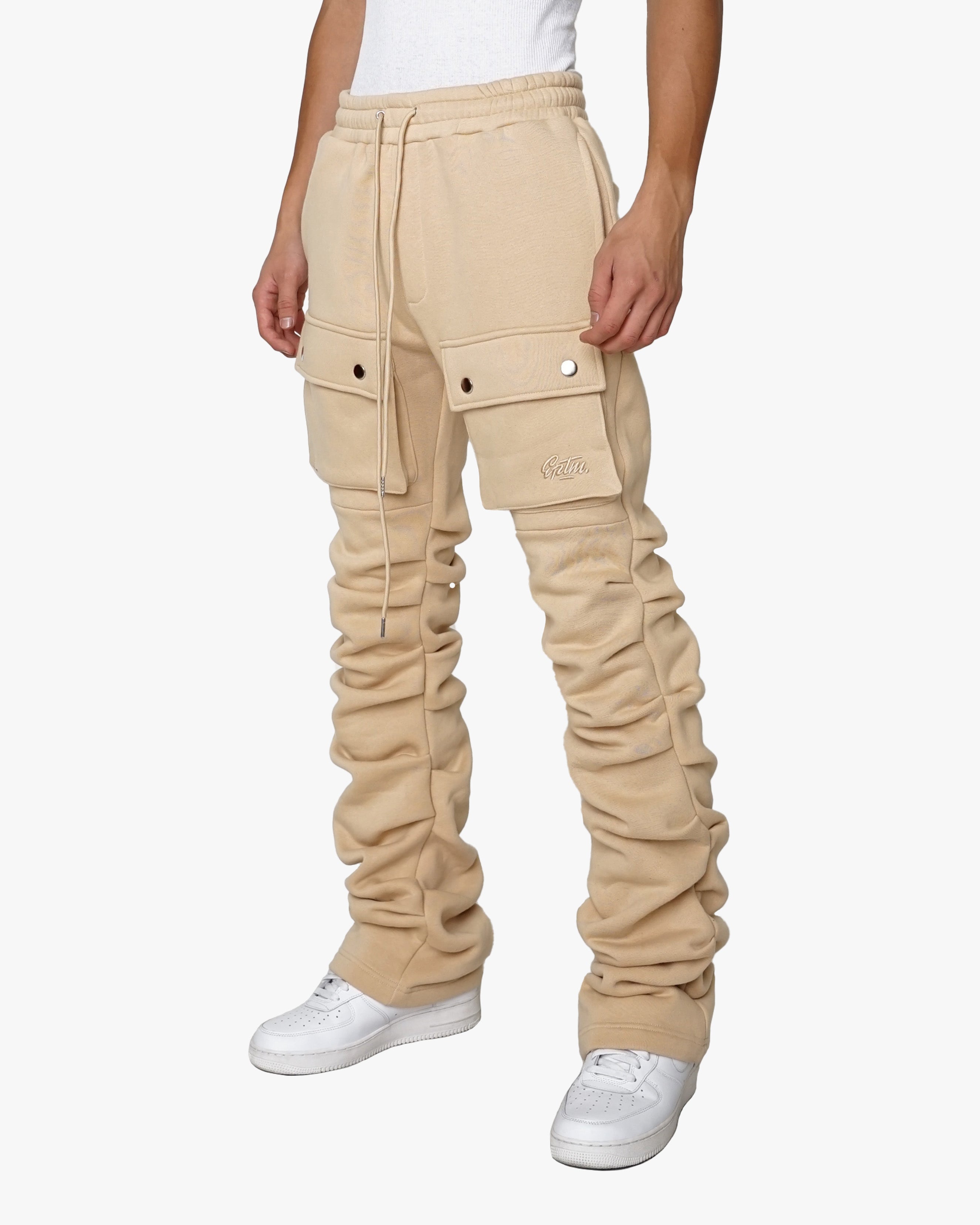 EPTM STACKED CARGO SWEATPANTS-KHAKI